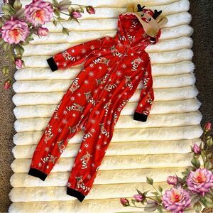 Christmas Reindeer print Hooded zip up pajama outfit
